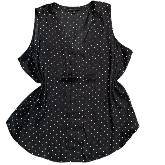 Banana Republic Polka Dot Black White Sleeveless V-Neck Top Sz M #99L - Picture 2 of 8